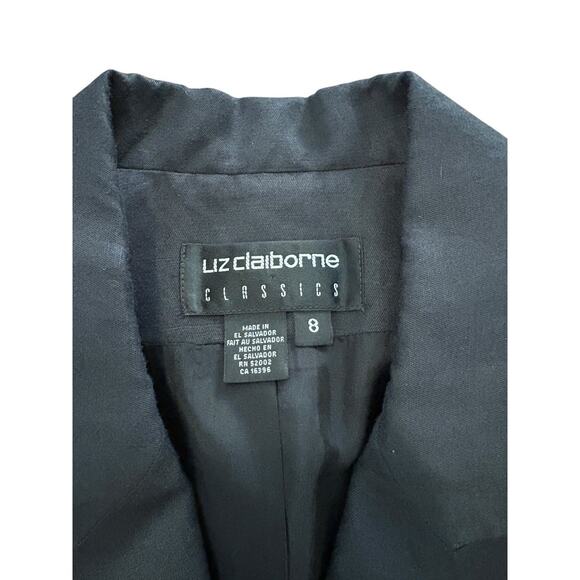 Vtg 80s Liz Claiborne Blazer Double Breasted Gold Button Linen Blend Sz 8 Black - Picture 6 of 10